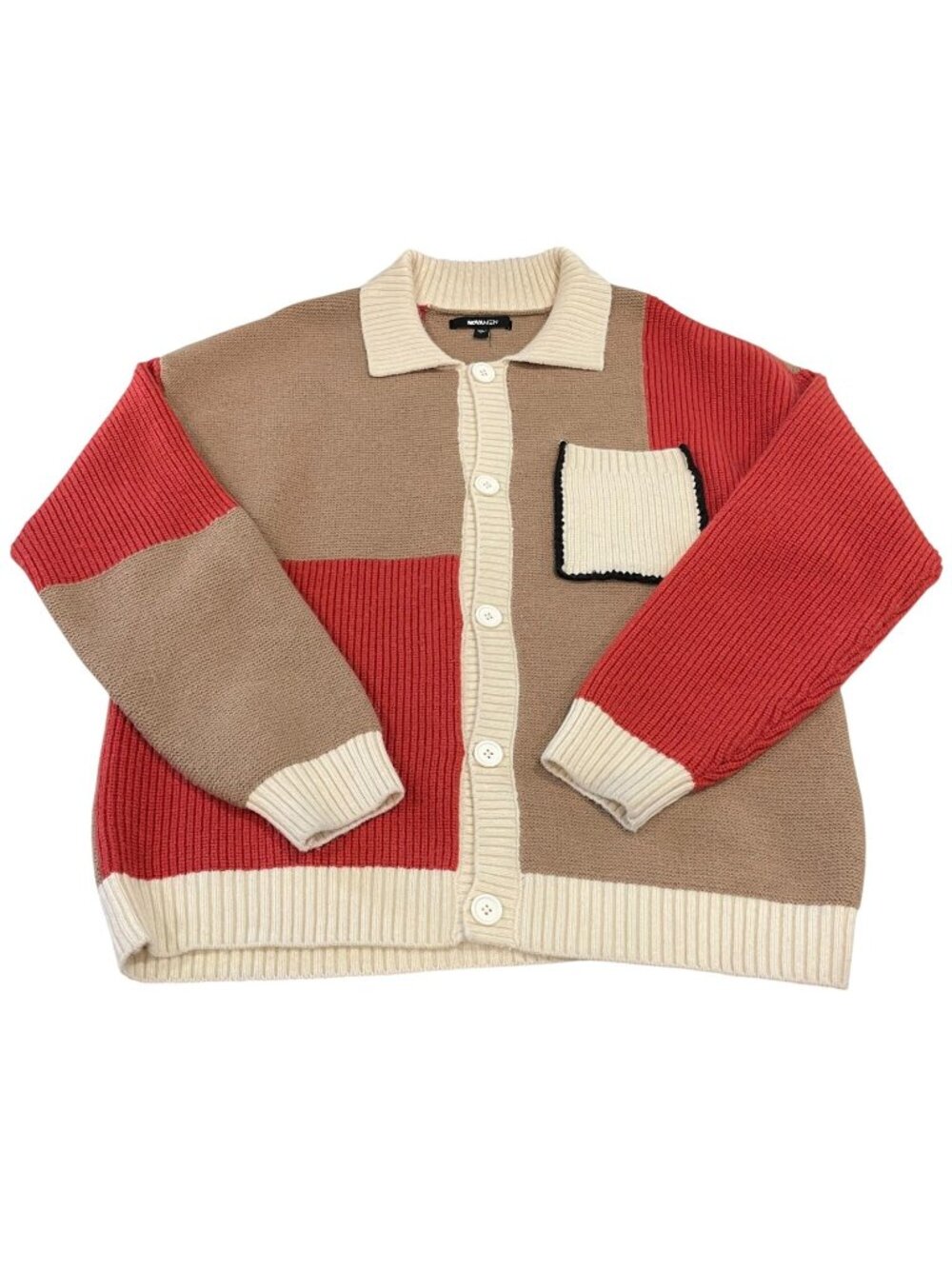 Nova Men Home Hearth Collared Cardigan L Rust Colorblock Oversized Streetwear